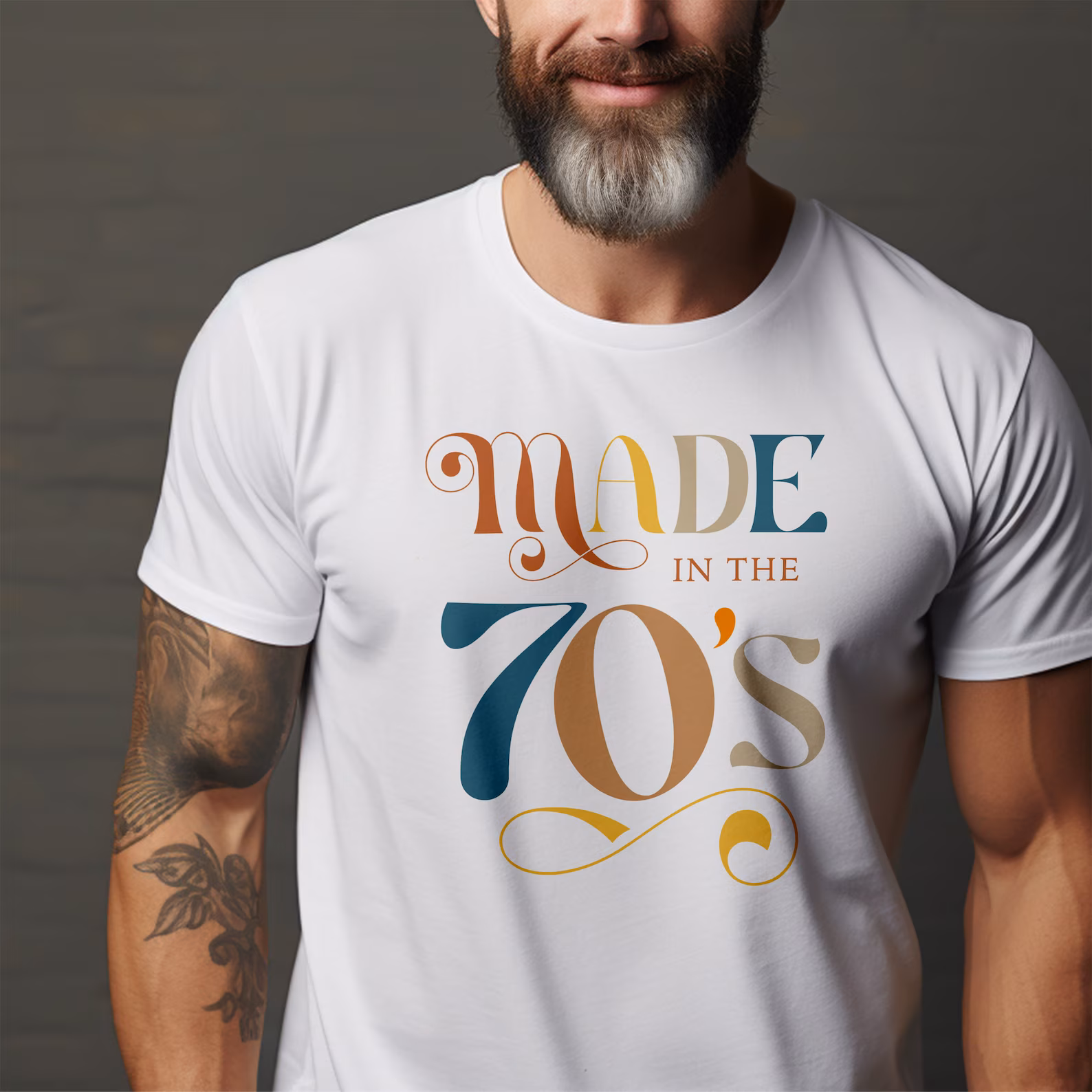 il_1588xN.6151744409_5gsn.jpg Man wearing a white t-shirt with a "Made in the 70's" retro design